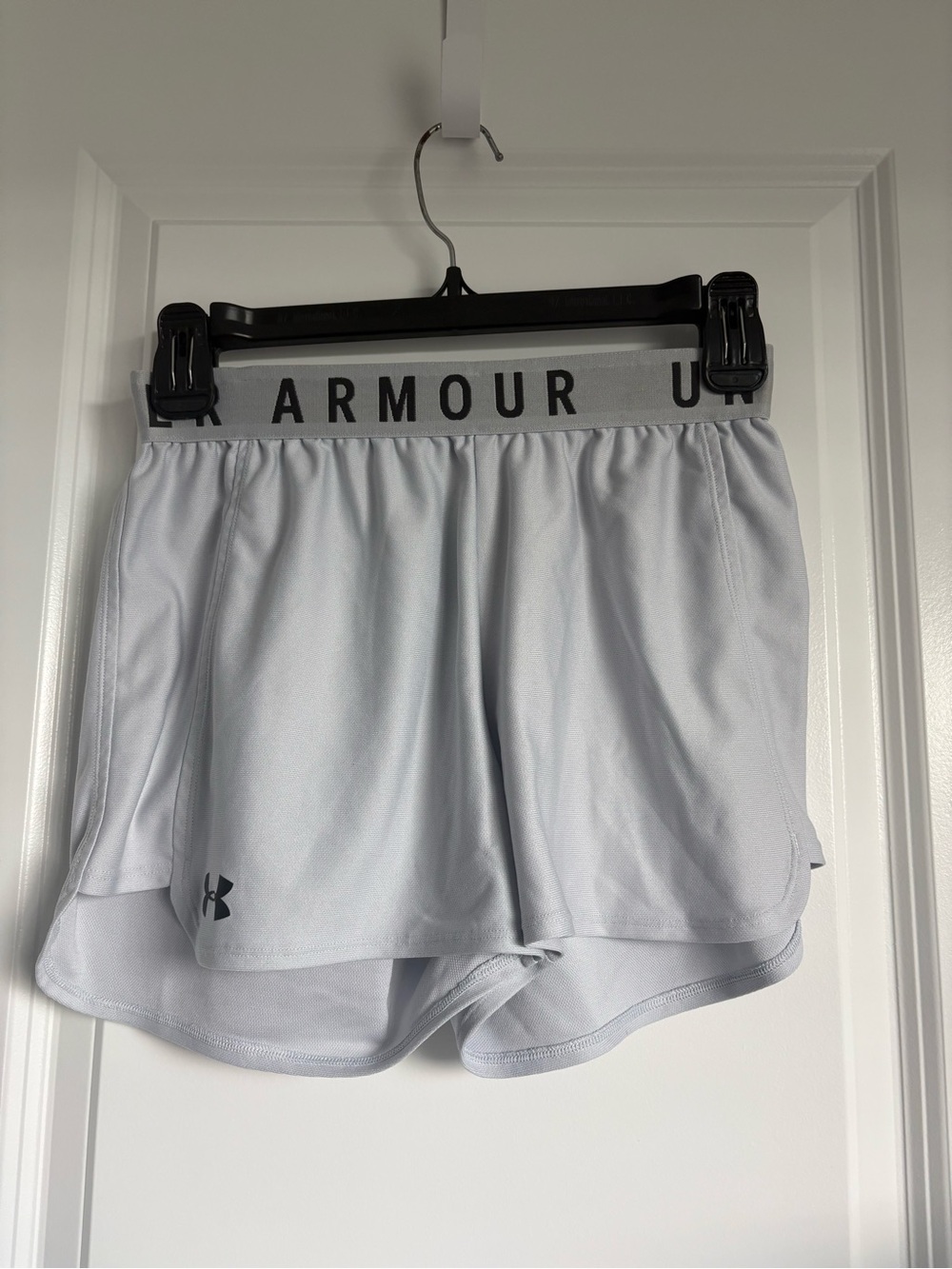 Under Armour Women’s Light Gray Athletic Shorts with Elastic Logo Waistband